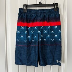 Under Armour Boys YL swim trunks stars 4th July red white blue board shorts